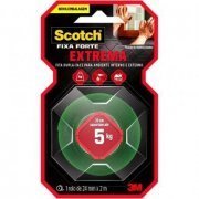 3M Scotch Rolo de Fita Dupla Face Adesiva Extrema 24mm x 2m transparente suporta até 2.0 kg/m
