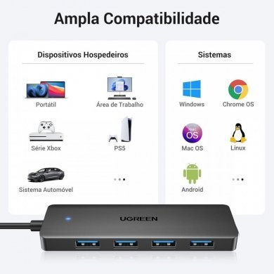 Ugreen hub USB 3.0 para 4 portas USB 3.0 5Gbps preto