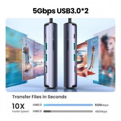 Ugreen Hub USB-C 5 em 1 2x USB 3.0 1x HDMI 4K 60Hz