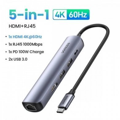 Ugreen Hub USB-C 5 em 1 2x USB 3.0 1x HDMI 4K 60Hz