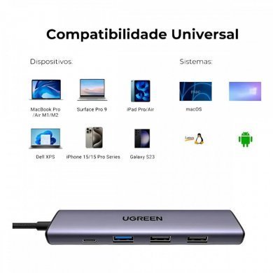 Ugreen hub USB Tipo-C para 4 portas USB-A 3.0