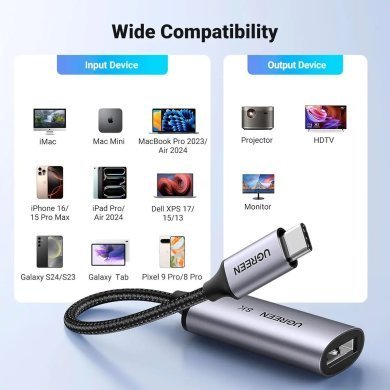 CM654 Ugreen adaptador USB-C para Display Port fêmea 8K 60Hz 10cm