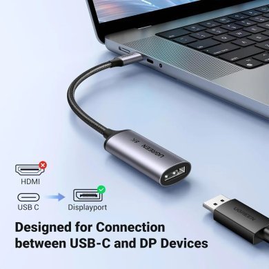 CM654 Ugreen adaptador USB-C para Display Port fêmea 8K 60Hz 10cm
