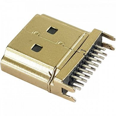 Conector HDMI macho 19 pinos 180 graus para solda