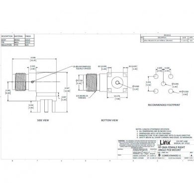 CONREVSMA002 LINX Conector RP-SMA Femea Angulo para PCB