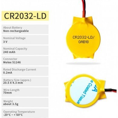 Bateria EEMB 3V 240mAh conector Molex 51146 2P