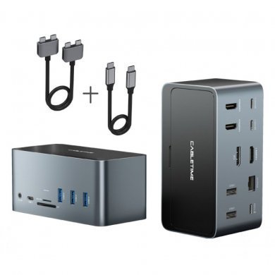 CT-DOCK162-AG Cabletime Dockstation 16 em 1 2x USB-C 3x HDMI 4K