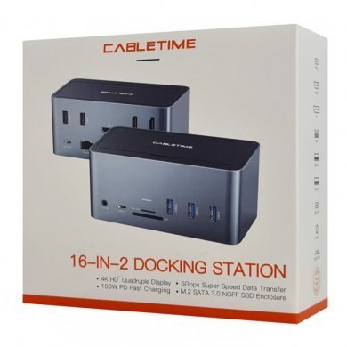 Cabletime Dockstation 16 em 1 2x USB-C 3x HDMI 4K