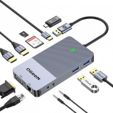 D3908 QGeem 11 in 1 USB 3.0 Dock Station HDMI VGA