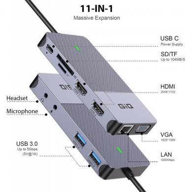 QGeem 11 in 1 USB 3.0 Dock Station HDMI VGA