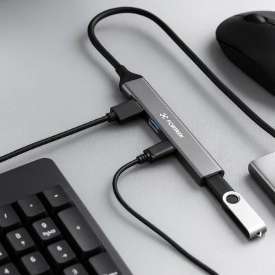 DC41 Fortrek Hub USB C 4x1 1x USB 3.0 3x USB 2.0 em aluminio