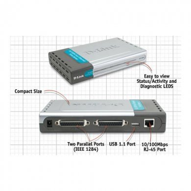 Servidor de Impressão D-Link DP-300U - 1x LAN 10/100Mbps + 2x Pa