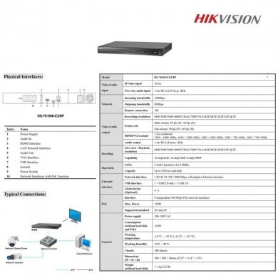 DS-7616NI-E2/16P NVR HIKVISION 16CH 8 Portas PoE