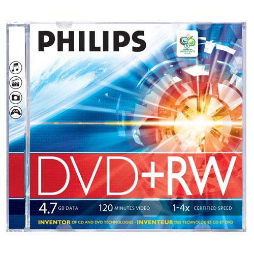 DW4S4S01F/55 Mídia DVD+RW Philips 4.7GB 120 minutos 1/4X (Box