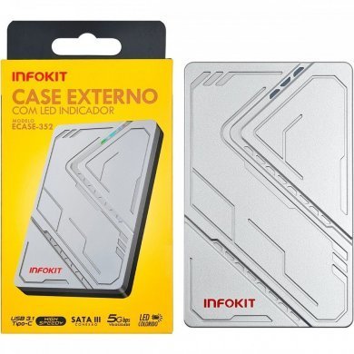 Infokit case externo HD 2.5 SATA 3 USB 3.0 prata USB-C