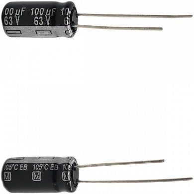 Capacitor eletrolítico 100uF 63V (Kit 10 unidades)