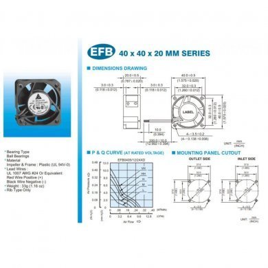 EFB0412MD Delta Fan 4020 12V 0.10A Double BALL Bearing
