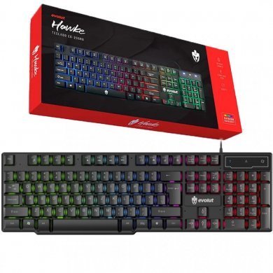 EG206 Evolut Teclado Gamer Hawke Membrana com Led Rainbow