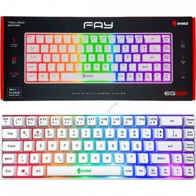 EG221 Evolut teclado Gamer FAY backlight Rainbow branco