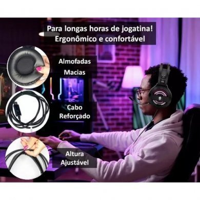 Evolut Headset Gamer Garen LED Rainbow USB