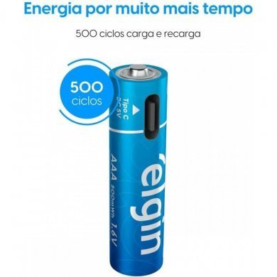 ELE82428 Elgin pilha AAA palito recarregável USB-C 500mWh 6V