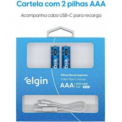 ELE82428 Elgin pilha AAA palito recarregável USB-C 500mWh 6V