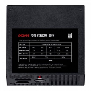 ELEC600W PCYes fonte ATX Electra 600W PFC ativo