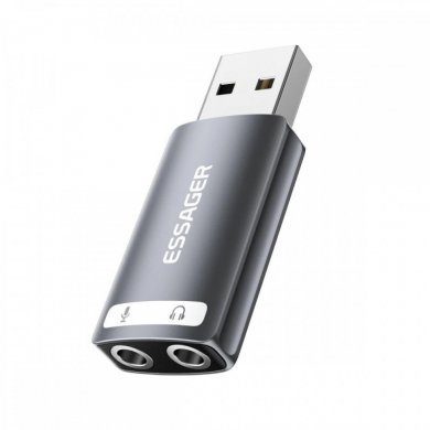 EZJ2K-YY0G-P Essager adaptador USB para fone de ouvido 2x P2 3.5mm