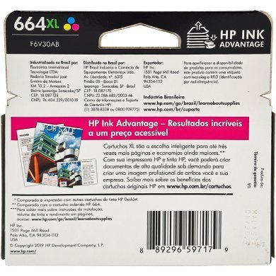 F6V30AB HP cartucho de tinta 664XL color 8ml original
