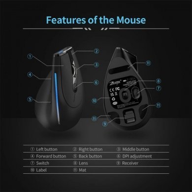 Zelotes Mouse Vertical Ergonomico sem fio 2400 DPI