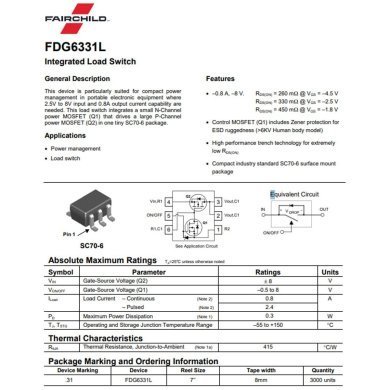 FDG6331L 10x Ci integrated Load Switch encapsulamento SC70-6