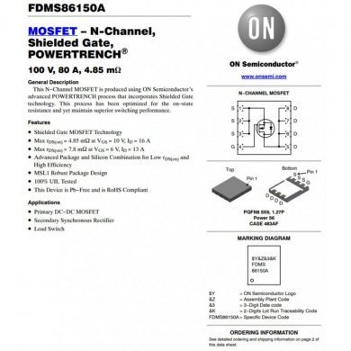 FDMS86150A Mosfet N-CH 100V 80A 4.85mOhm PQFN56 (Kit 10x)