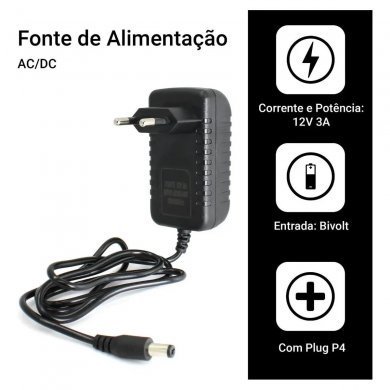 FONTE12V3A Fonte chaveada estabilizada 12V 3A pino P4 bivolt