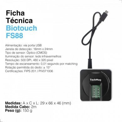 FS88H-DT Leitor Biométrico USB com LFD