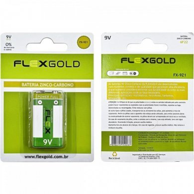 Flex Bateria 9V zinco carbono 0% de mercúrio e cádmio