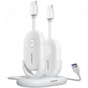 Lemorele transmissor e receptor HDMI wireless branco acompanha base de carregamento dupla.