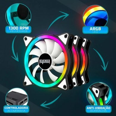 Revenger kit 3x fan 120mm RGB com controladora preto