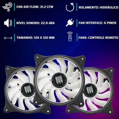 Revenger kit 3x fan 120mm RGB com controladora preto