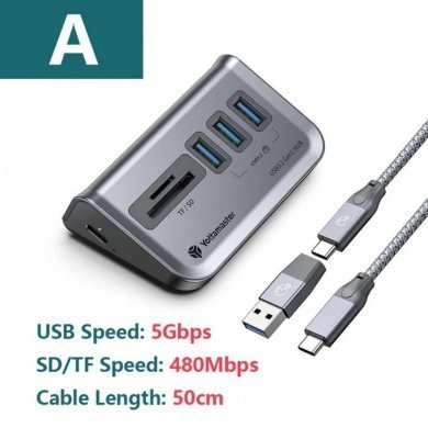 GA1-3ATS-U3 Yottamaster Hub USB-C, 3x USB-A, 1x TF, 1x MicroSD