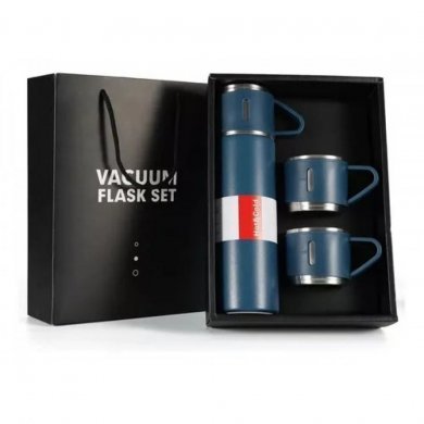 GAR-TERMICA-3X-AZL Kit garrafa térmica azul inox 500ml com 3 xícaras