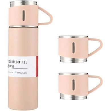 GAR-TERMICA-3X-BGE Kit garrafa térmica bege inox 500ml com 3 xícaras