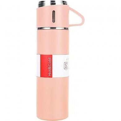 Kit garrafa térmica bege inox 500ml com 3 xícaras
