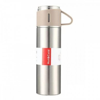 Kit garrafa térmica cinza inox 500ml com 3 xícaras
