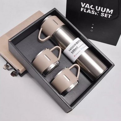 Kit garrafa térmica cinza inox 500ml com 3 xícaras