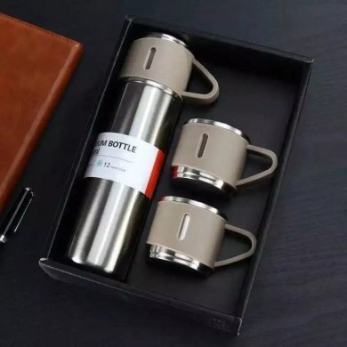 Kit garrafa térmica cinza inox 500ml com 3 xícaras