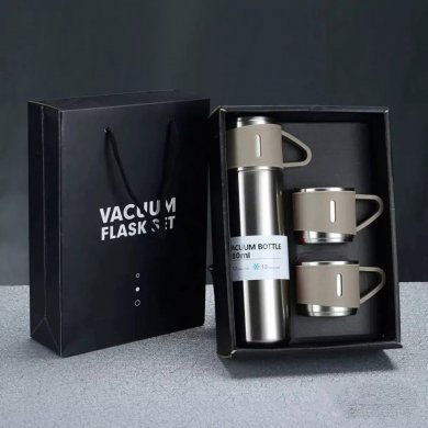 Kit garrafa térmica cinza inox 500ml com 3 xícaras