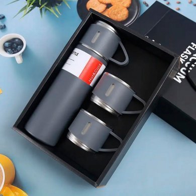 Kit garrafa térmica cinza inox 500ml com 3 xícaras