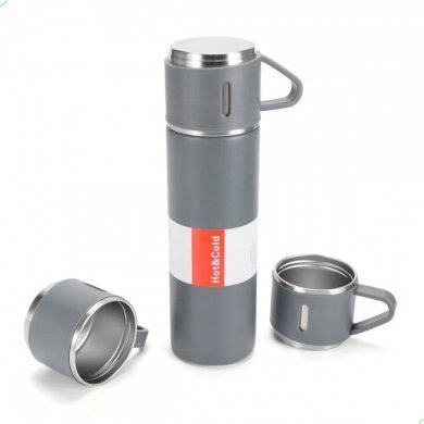 Kit garrafa térmica cinza inox 500ml com 3 xícaras