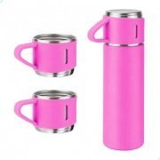 Kit garrafa térmica pink inox 500ml com 3 xícaras S ...