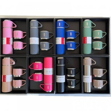 Kit garrafa térmica pink inox 500ml com 3 xícaras
